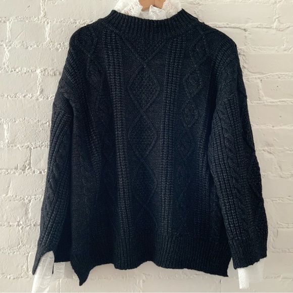 Molly Bracken Sweaters - Molly Bracken NWT Ruffle Mock Neck Chunky Cable Knit Oversized Sweater.